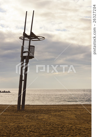 Empty lifeguard tower in the morning. Empty lifeguard tower in the morning. 26327284