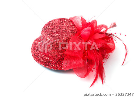 Red fancy vintage hat with feathers 26327347