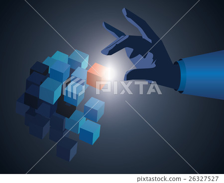 Businessman hand touch cube as symbol 26327527