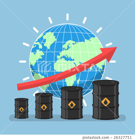 Oil barrels and growth graph with wolrd 26327751