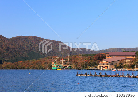 Hakone pirate ship and autumn leaves Ashinoko Hakone pirate ship and autumn leaves Ashinoko 26328950