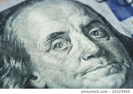closeup portrait of Benjamin Franklin on new 26329469