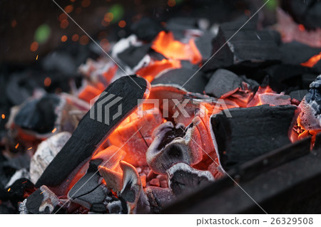 charcoal in bbq brazier closeup 26329508
