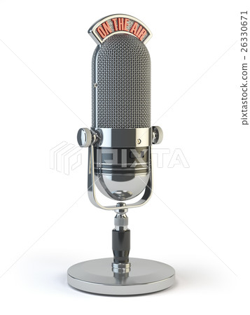 Retro old microphone with text on the air. Radio 26330671