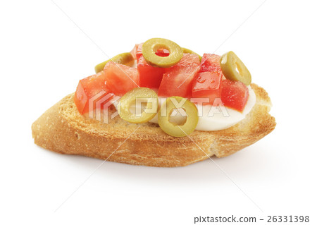 crostini with tomato, mozzarell and olives 26331398