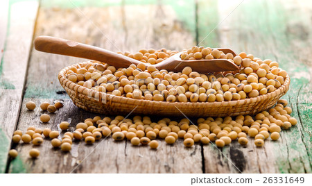 Soy beans in a basket on wooden 26331649