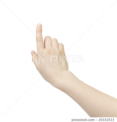 young woman hand touch screen gesture isolated 26332013
