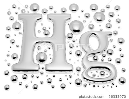 Small mercury (Hg) metal sign with small drops Small mercury (Hg) metal sign with small drops 26333970
