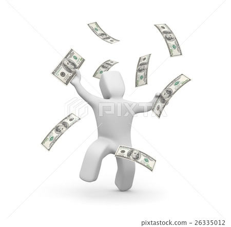 3D person enjoys flying around him money. Payday 26335012