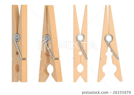 set of wooden clothespins, 3D rendering 26335879