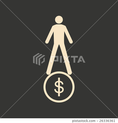 Flat in black and white man stands on coin - Stock Illustration ...