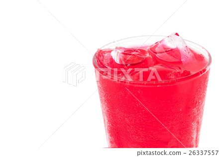 Red soft drink with strawberry flavor in glass 26337557