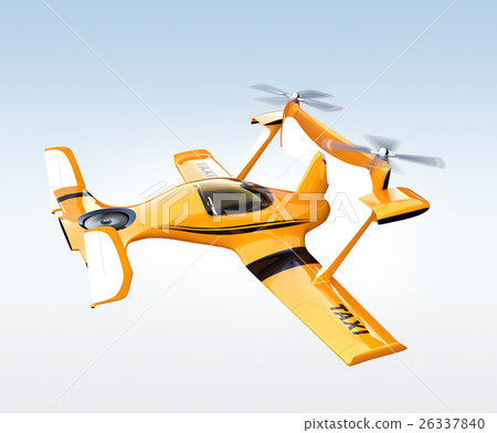 Yellow drone taxi. Automatic driving aerial transport concept. 26337840