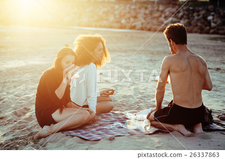 pretty diverse nation and age friends on sea coast pretty diverse nation and age friends on sea coast 26337863