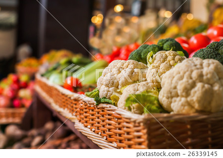 Wattled boxes with fresh cauliflower. 26339145