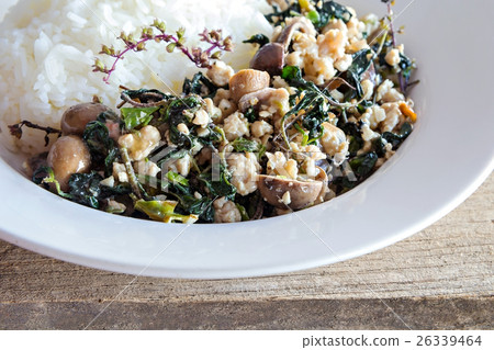 Thai food, rice topped with stir-fried minced pork 26339464