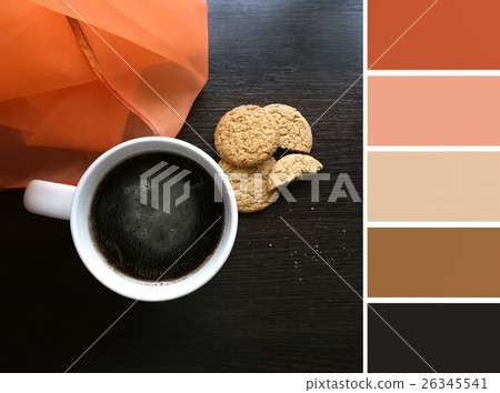 Cup with hot coffee and palette of colors 26345541