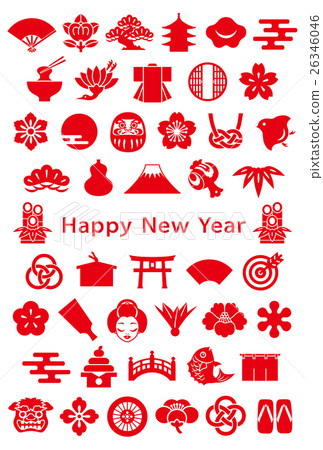 New Year cards Japan icon vertical postcard 26346046