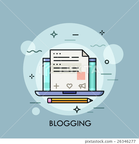 Laptop with internet blog on screen, website - Stock Illustration ...