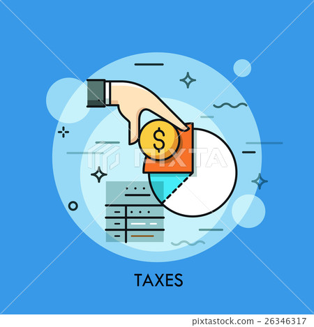 Tax form, hand holding dollar coin and income 26346317
