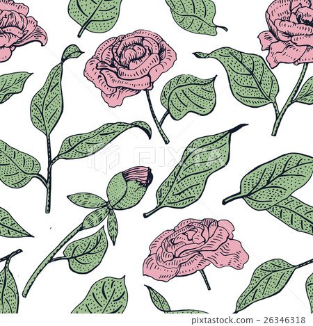 Floral seamless vector pattern with peony flower. 26346318