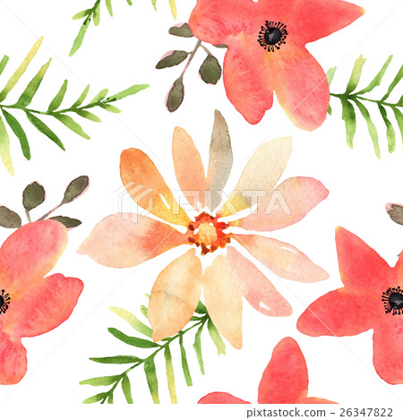 Floral seamless pattern with flowers in watercolor - Stock Illustration ...