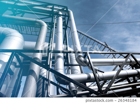 Steel pipelines and valves against blue sky 26348184
