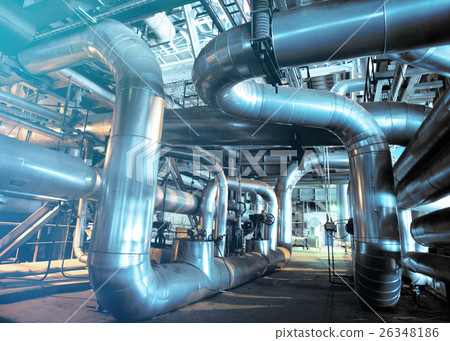 Industrial zone, Steel pipelines in blue tones 26348186