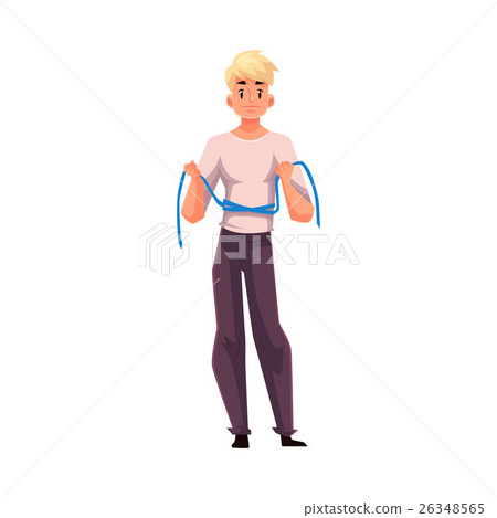 Fit, athletic man in good shape measuring himself Fit, athletic man in good shape measuring himself 26348565