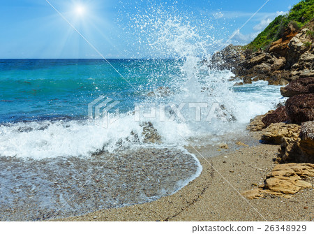 Summer sunshiny beach view (Greece, Lefkada). Summer sunshiny beach view (Greece, Lefkada). 26348929