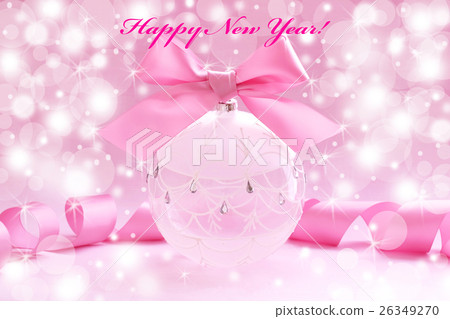 Christmas ball ornament in pink ribbon Happy New Year 26349270