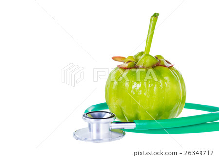 Close up garcinia cambogia and stethoscope  26349712