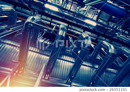 Steel pipelines and cables in blue tones 26351101