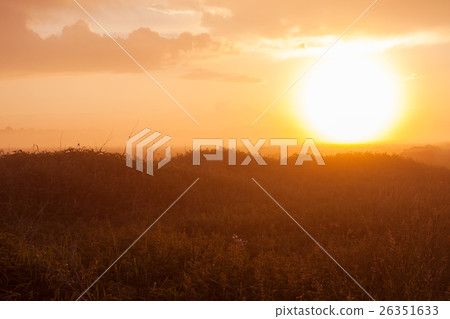 Foggy meadow at sunset Foggy meadow at sunset 26351633