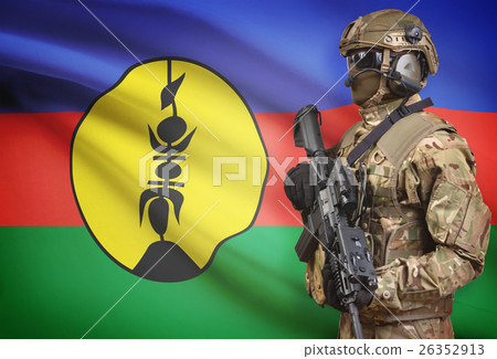 Soldier with flag on background - New Caledonia Soldier with flag on background - New Caledonia 26352913