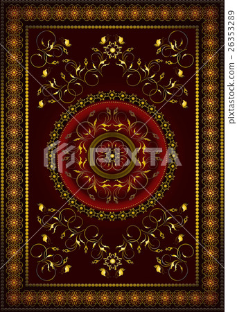 Stock Illustration: Vintage gold frame on red gradient background