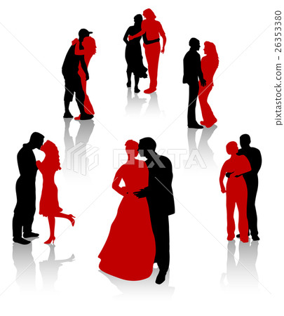 Silhouettes of lovers. Young and elderly couples. 26353380