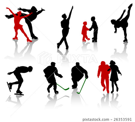 Silhouettes of people on a skating rink. 26353591