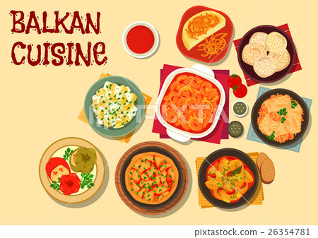 Balkan cuisine vegetarian dinner icon Balkan cuisine vegetarian dinner icon 26354781