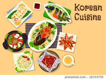 Korean cuisine seafood dinner dishes icon Korean cuisine seafood dinner dishes icon 26354793