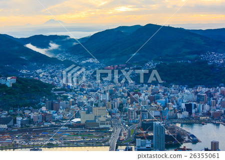 View of the sea of clouds from Inasama Mountain view of the city area of Nagasaki at dawn 26355061