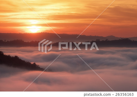 Beautiful view with sea of clouds at Phuhuayesan Beautiful view with sea of clouds at Phuhuayesan 26356163