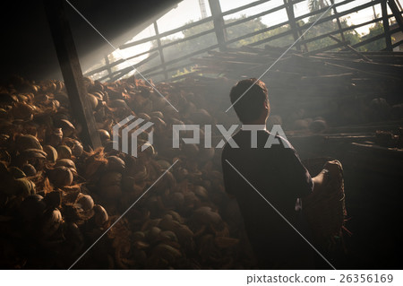 Rear view of worker in old factory 26356169