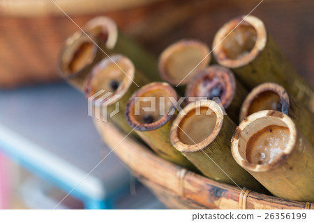Thai food Glutinous rice roasted in bamboo 26356199