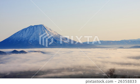 風景，朝霞，北海道，霧，雲海，自然，天空，雲彩，山，日本，Yotei山，Ezo富士 26358833