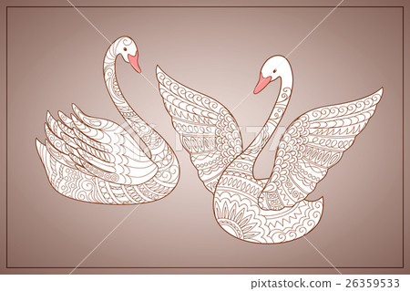 vintage card with couple swans - Stock Illustration [26359533] - PIXTA