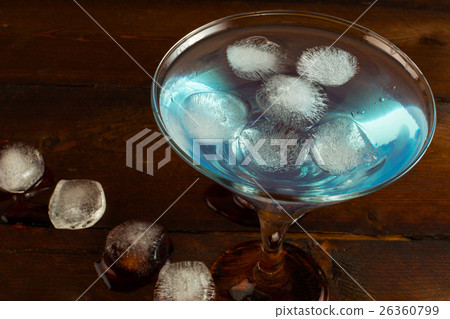 Blue cocktail with ice, top view 26360799