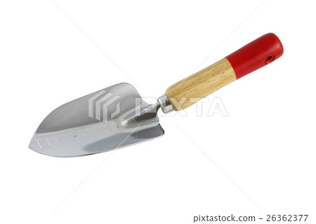 Wooden handle trowel on white background. 26362377