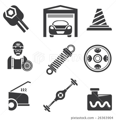 automotive icons, car parts and garage icons 26363904