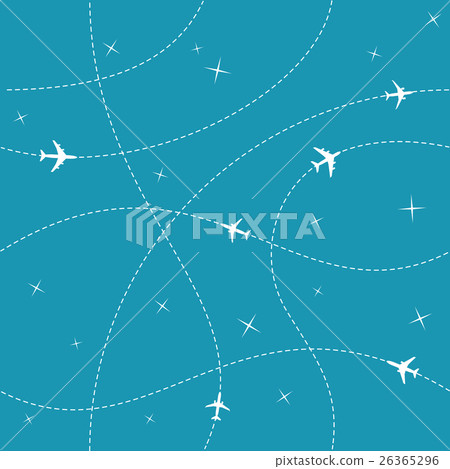 Planes with trajectory and stars seamless pattern Planes with trajectory and stars seamless pattern 26365296